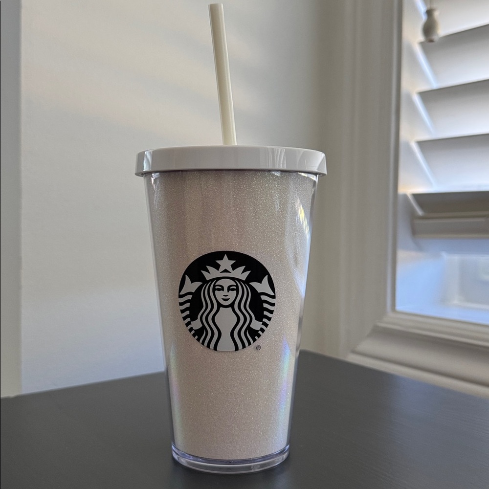 Starbucks Glittery Iridescent White Tumbler with Straw